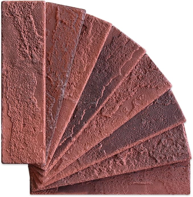 2 Vintage Red Faux Brick Wall Tiles, 3D Thin Brick Veneers - Image 3
