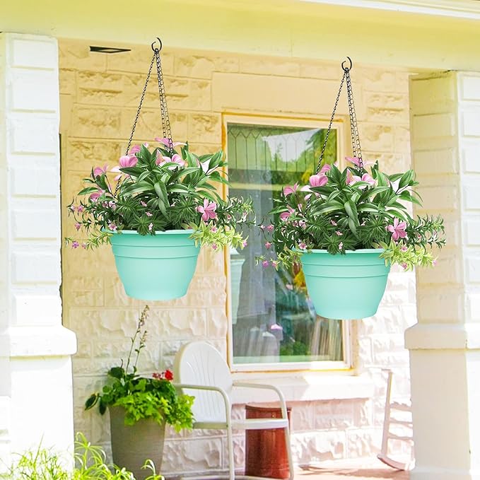 Plant Pots Set of 5, 10 Inch Round Flower Pots, Thickened Plant Planters with Drainage Holes, Garden Pots for Indoor Outdoor (Sky Blue)