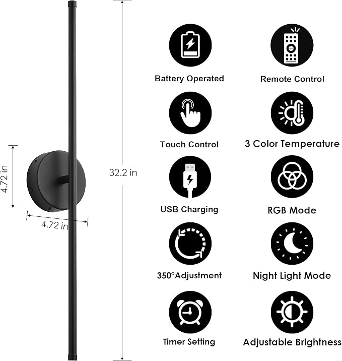 KARTOOSH Battery Operated Wall Sconces, Warm White/Natural White/Daylight/RGB - Image 5