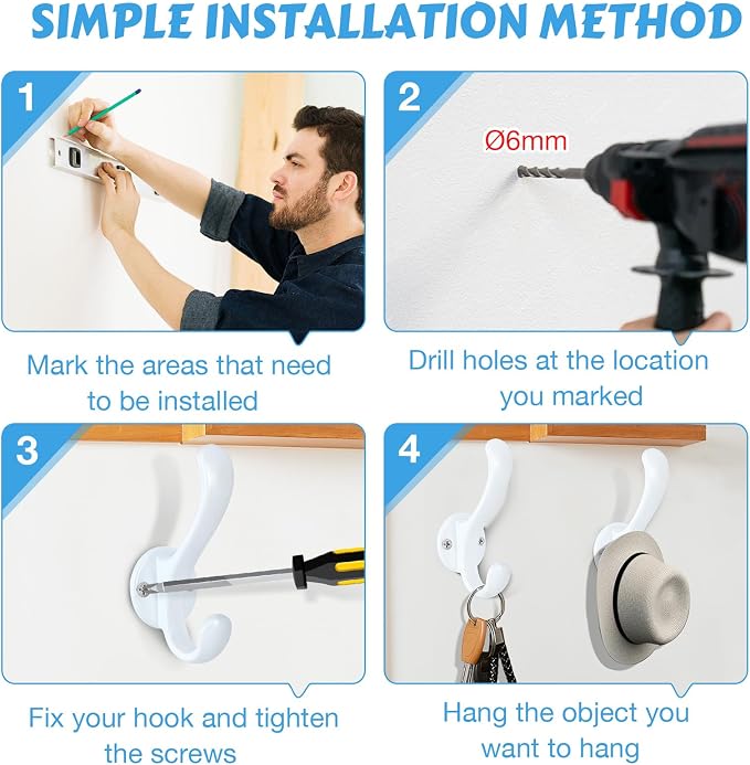 8 Pack Coat Hooks Wall Mount Heavy Duty Utility Retro Double Hooks - Image 5