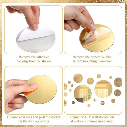 Shappy 32 Pieces Mirror Wall Stickers Removable Acrylic Setting Adhesive Round - Image 3