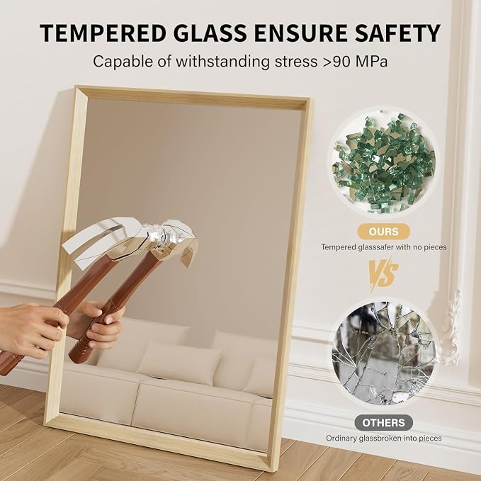 Oak Wood Effect Framed Wall Mirror, 30x40 Rectangle Mirror, Anti-desilvering - Image 8