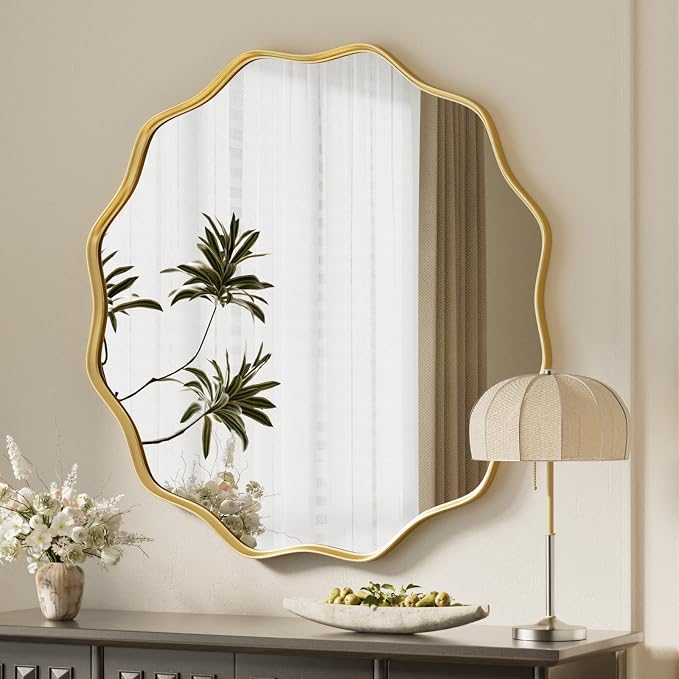 VooBang Gold Scalloped Circle Mirror, Hanging Leaning by VooBang