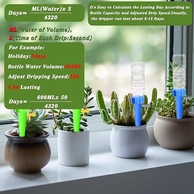 24PCS Self Watering Spikes for Plants, Self Watering Planter Insert with Adjustable Drip Valve, Auto Vacation Plant Watering Devices Plants Water System