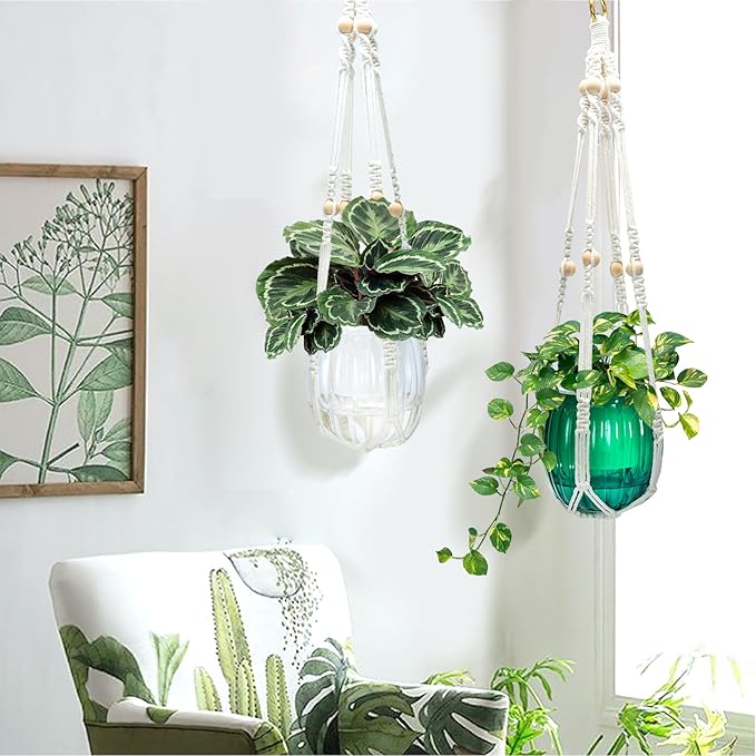 Small Hanging Planters Self Watering 5 Inch, 3 Set Hanging Plant Pot for Indoor Outdoor Plants, Hanging Flower Pots with Drainage Hole & 2 Kinds of Plant Hangers for Garden Home Decor