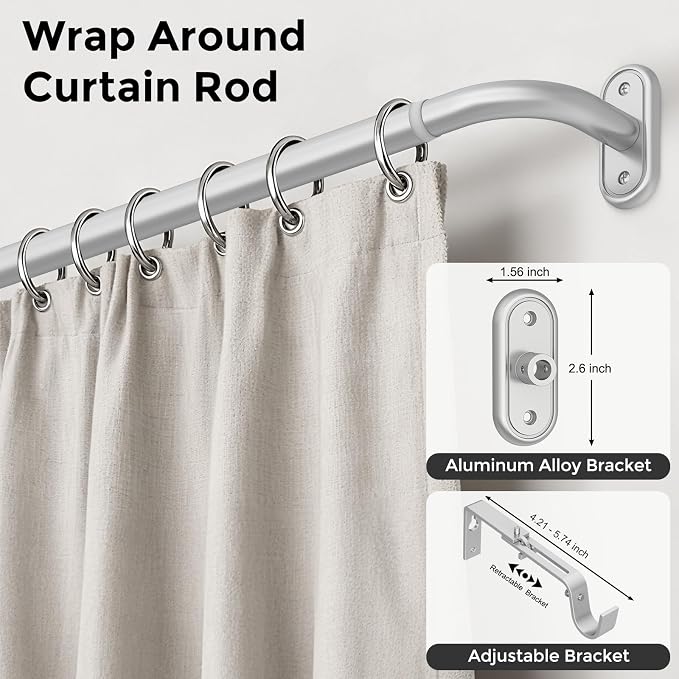 2 Pack Curtain Rods 32-46 Inch, 1 Inch Adjustable Heavy Duty Room Darkening - Image 2