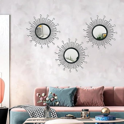 3 Pack Metal Mirrors for Wall Sunburst Wall Mirrors Home Décor Decorative - Image 3