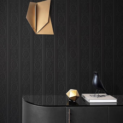 JiffDiff Wallpaper Peel and Stick Textured, 3D Black Embossed Wall Paper Stick - Image 8