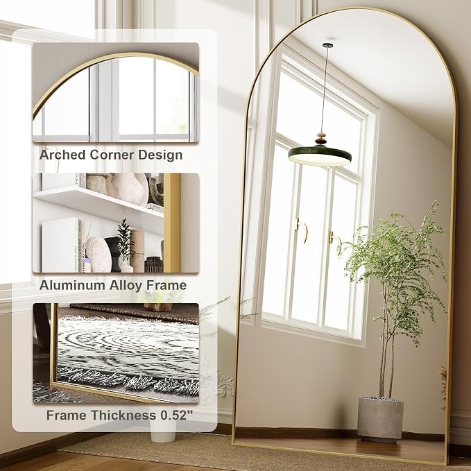 HARRITPURE 71"x30" Arched Full Length Mirror Free Standing Leaning Hanging - Image 4