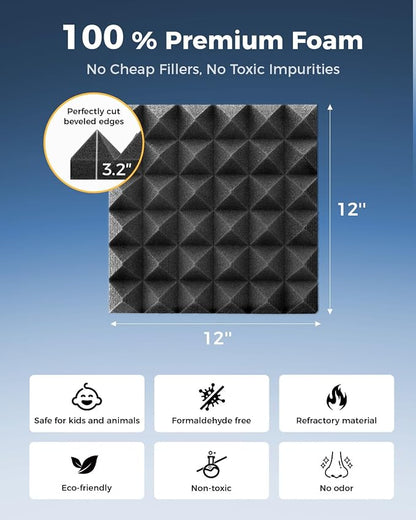 12 Pack Acoustic Foam Panels, Pyramid Sound Proofing Foam, Extra Thick - Image 4