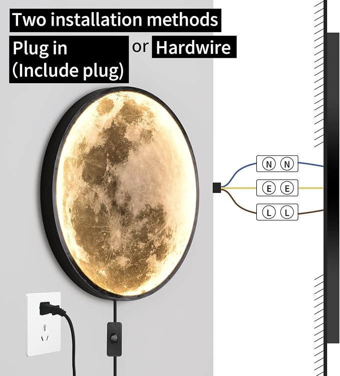 QIYIMEILUX Large Moon Wall Sconce Plug in Modern LED Dimmable Wall Light - Image 3