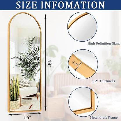 Wall Mirror Full Length Metal Aluminum Framed Floor Mirror 48"x12" Arched Large - Image 7