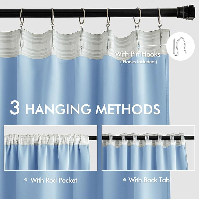 MIULEE Sky Blue Back Tab Blackout Curtains 90 Inches Long 2 Panels Set - Image 3
