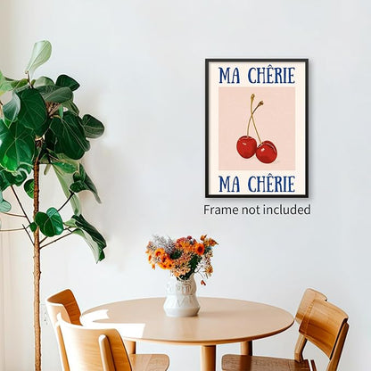jkahh Funky Cherry Wall Art Vintage Red Blue Aesthetic Poster Trendy Ma Cherie - Image 4
