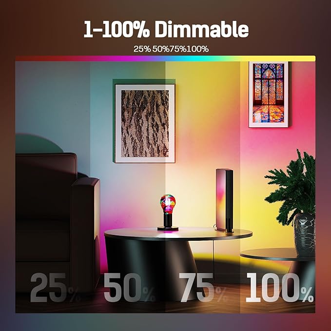 Hompavo Upgraded Dimmable LED Stained Glass Light Bulb, Hand-Painted Colorful E26 A19/A60 3.5W, for Party, Halloween, Christmas, Home, Room, Garden, Balcony Decoration, 2 Pack