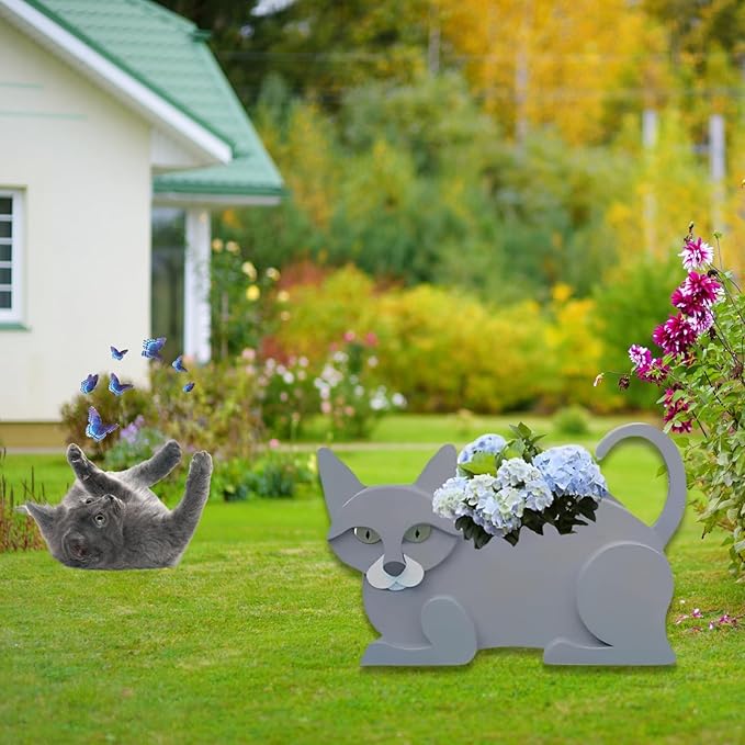 British Short Cat Planter Plant Pots,Cute Garden Cat Flower Planter,Cat Planters Birthday Gifts for Women,Office,Indoor/Outdoor Decor（12.5 * 5.12 * 7.8in）
