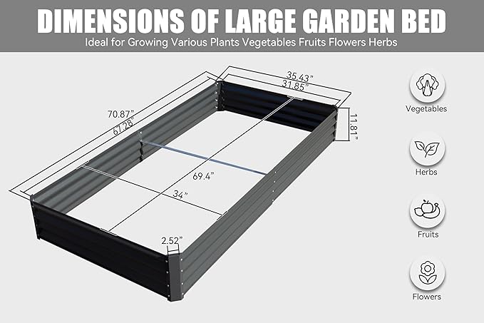 Domi Galvanized Raised Garden Bed, Outdoor Planter Garden Boxes Large Metal Planter Box for Gardening Vegetables Fruits Flowers, Dark Grey(6x3x1ft)