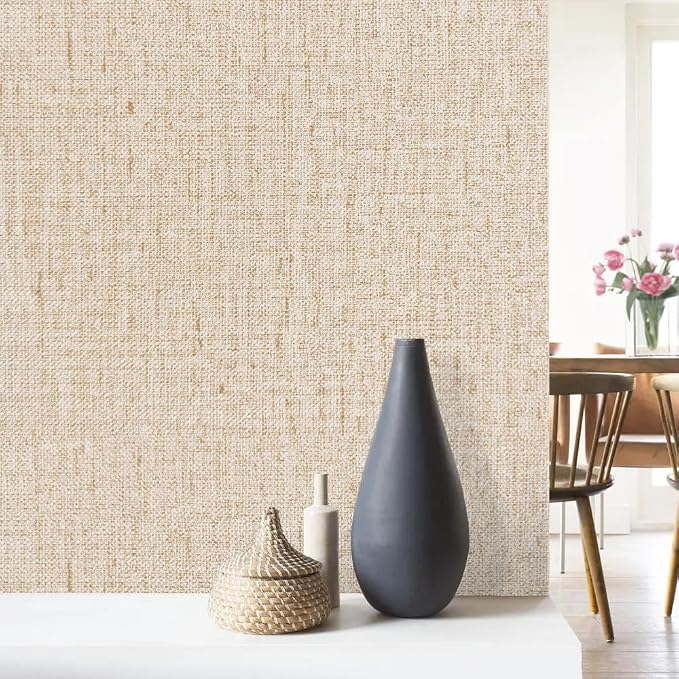 Beige Grasscloth Peel and Stick Wallpaper Textured Contact Paper 15.7inch x - Image 7