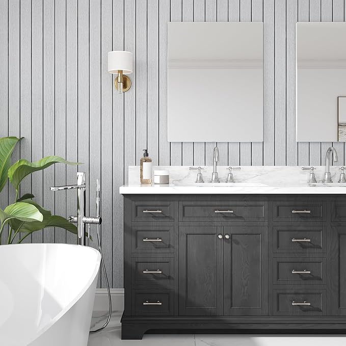 VEELIKE Light Grey Wood Wall Panels Peel and Stick Wood Slat Wall Panel - Image 3