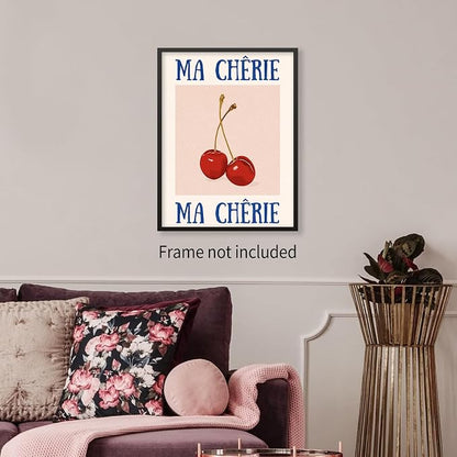 jkahh Funky Cherry Wall Art Vintage Red Blue Aesthetic Poster Trendy Ma Cherie - Image 3