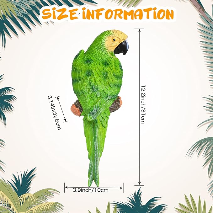 2 Pieces Parrot Decor Outdoor Tiki Bar Decorations Large Realistic Parrot Statues for Outside Lifelike Bird Sculptures Garden Patio Yard Lawn Figurines for Tropical Animal Tree Wall (Green, Red)