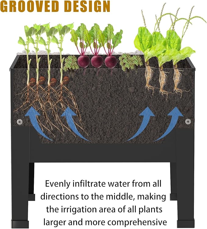 aboxoo 14 inch Black Planter Raised Beds with Legs Outdoor Small Metal Planter Box Elevated Garden Bed for Vegetables Flower Herb Patio