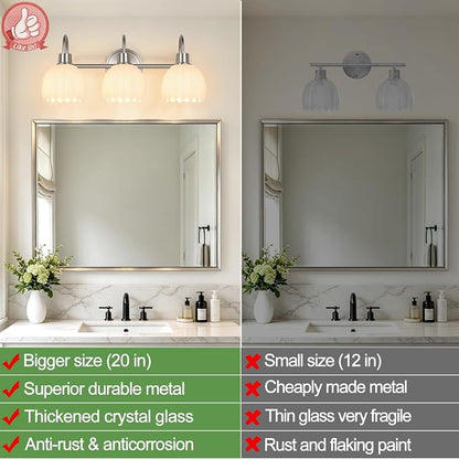 Bathroom Light Fixtures, 3-Light Brushed Nickel Bathroom Vanity Light Over - Image 4