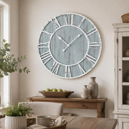 Quelay 30 Inch Coastal Wall Clock, Quiet Ticking Battery Operated, Rustic Retro - Image 4