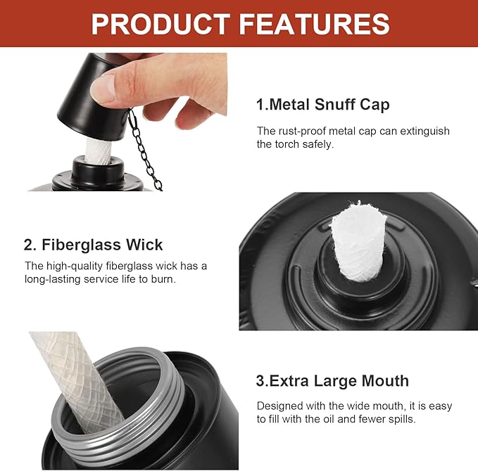 12oz Torch Replacement Canisters - 4 Pack Bamboo Torch Fuel Canister Torches Cans With Wicks and Covers, Refillable Metal Tabletop Lantern For Garden, Patio, Luau Party