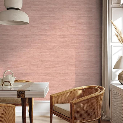 Tempaper Textured Salmon Pink Horizontal Faux Grasscloth Removable Peel and - Image 4