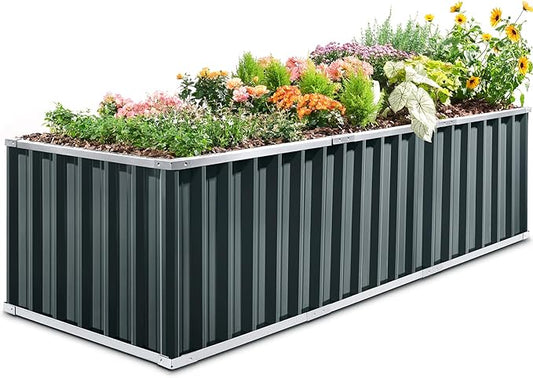 KING BIRD Galvanized Raised Garden Bed with 2 Installation Methods for DIY, 101" x 36" x 24" Heightened Planter Kit Box Outdoor for Deep-Rooted Vegetables, Flowers, Green