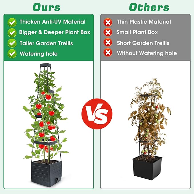 1Pack Raised Garden Bed Planter Box with Trellis, 57" Self-Watering Tomato Cage Planters for Climbing Plants Vegetable Vine Flowers Outdoor & Indoor (57x9.8x9.8IN)