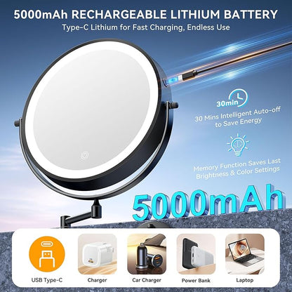 10'' 30X/1X Wall Mounted Lighted Makeup Mirror, 5000mAh Rechargeable - Image 3