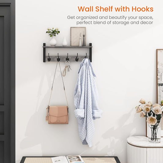 Homode Wall Hooks with Shelf, Coat Rack Wall Mount, Entryway Shelf with Hooks - Image 2