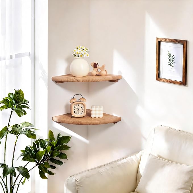 Gieanoo Corner Floating Shelf 9inch Solid Oak Wood Floating Corner Shelf - Image 8