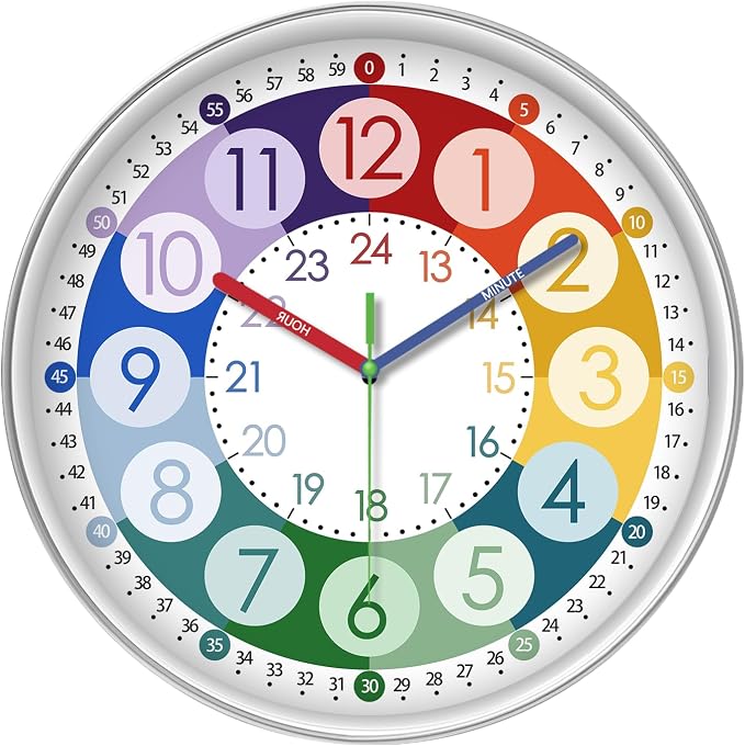XFM Teaching Clocks Kids Colorful Small Wall Clock Battery Operated 10 Inch by XFMWallClock