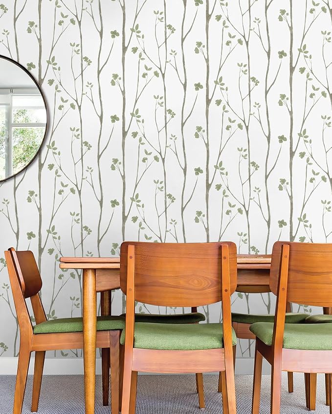 Timeet Floral Wallpaper Peel and Stick Green Leaf Contact Paper Boho Flower - Image 8