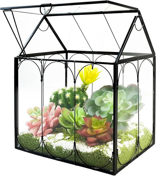 Plant Terrarium Jar, Rifny Indoor House Shape Glass Terrarium Planter with Lid for Venus Fly Trap Succulent Live Air Plants, Small Terrarium Decor for Home Office (Without Plants)