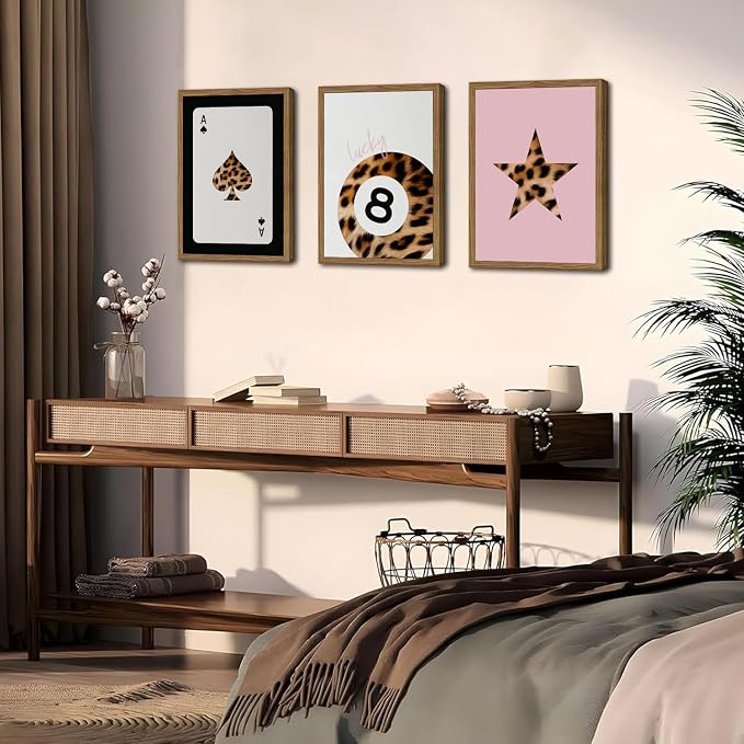 Pink and Black Leopard Wall Art, Lucky Girl 8 Ball Wall Decor Set of 3 Cheetah - Image 7