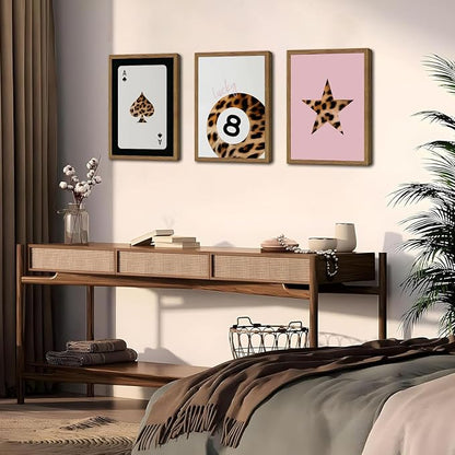 Pink and Black Leopard Wall Art, Lucky Girl 8 Ball Wall Decor Set of 3 Cheetah - Image 7