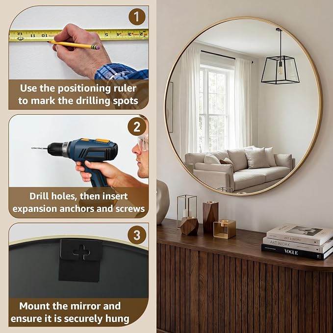 DUMOS 30 Inch Round Wall Mirror, Bathroom Mirror - Image 6