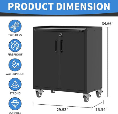 Metal Storage Cabinet with Wheels, Lockable Garage Storage Cabinet with Doors - Image 3