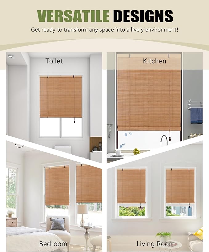 FoundGo Retro Bamboo Blinds 35" W x 64" H Bamboo Roman Shades Light Filtering - Image 5