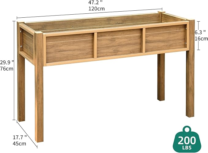 YITAHOME Raised Garden Bed, 47x18x31 Inch HIPS Poly-Wood Weather-Resistant Elevated Planter Box with Legs for Vegetable Flower, Brown