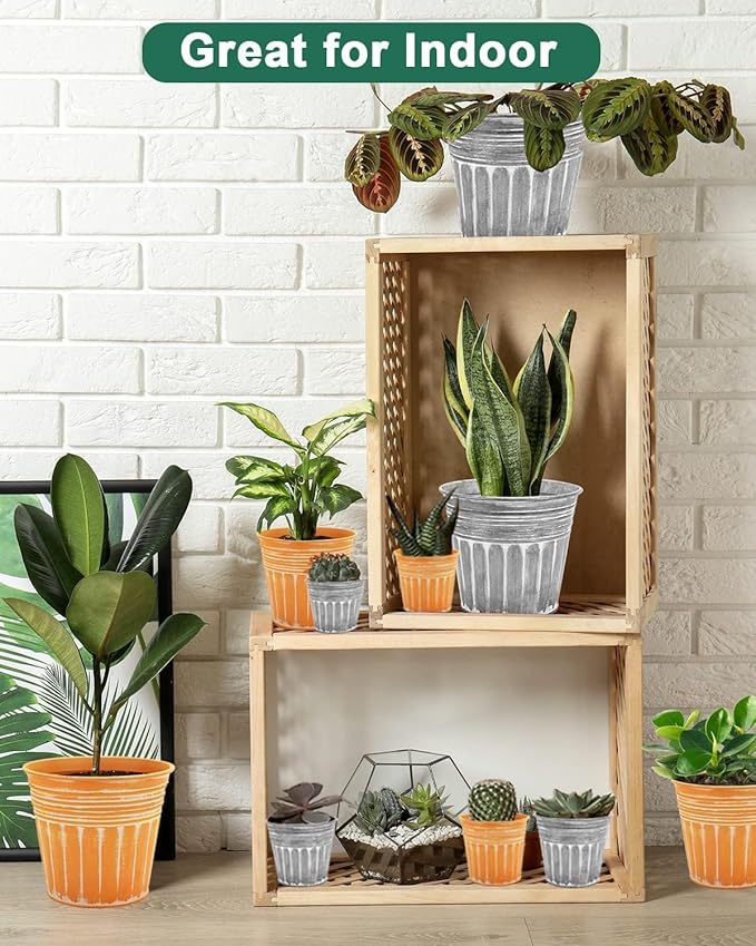 vensovo 7 Inches Silver Metal Rustic Flower Pots - 6 Pcs Medium Galvanized Planters with Drainage Hole and Rubber Plug, Rustproof Tin Bucket Plant Pot Farmhouse Vintage Style for Decor