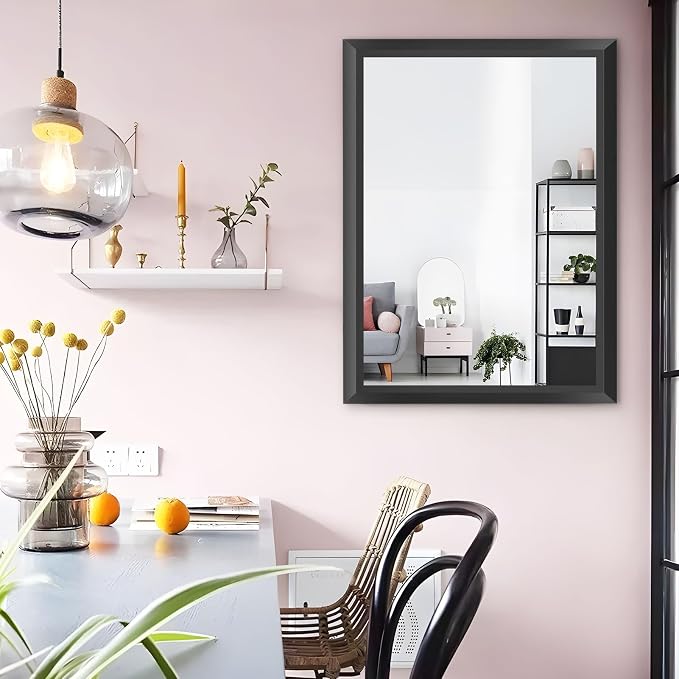 Amorho Black Bathroom Mirror, 28x36 Inch Thick Metal Framed Wall Mirrors - Image 5