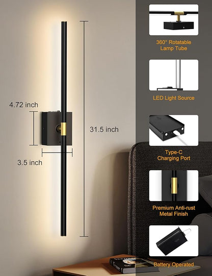 Battery Operated Wall Sconces Set of 2: 10000mAh Rechargeable Wall Lights - Image 5