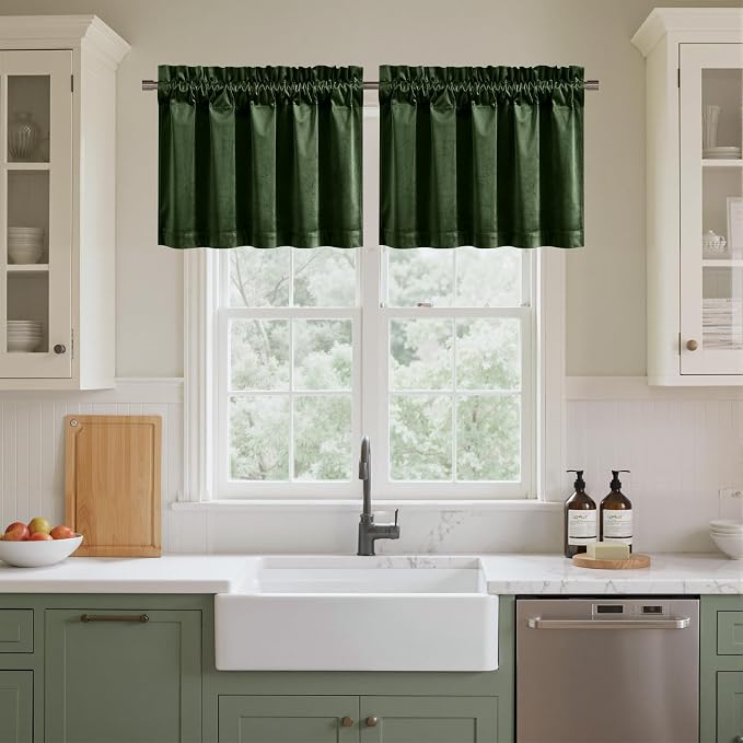 NICETOWN Velvet Cafe Windows Valance, Olive Green Window Treatment - Image 6