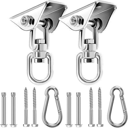 Heavy Duty Hammock Hanging Kit, 360° Rotating 1200 lb Swing Hangers for Hammock Chair Stand, Seat, Porch Swing, Yoga, Tree, Indoor Outdoor Hanging Hardware Sliver | Pack of 2