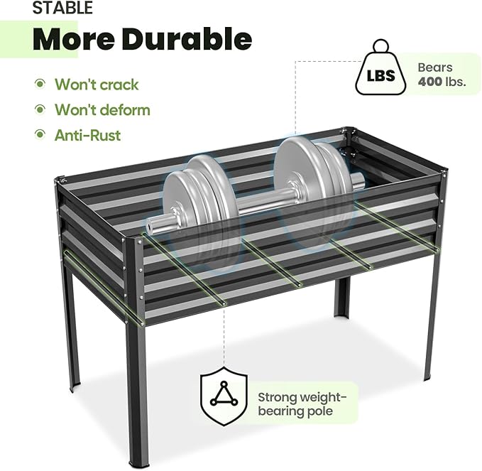 KING BIRD Large Raised Garden Bed with Cover Galvanized Elevated Planter Box with Legs 48×24×56 in for Backyard, Patio, Balcony, 400lb Capacity, Dark Grey